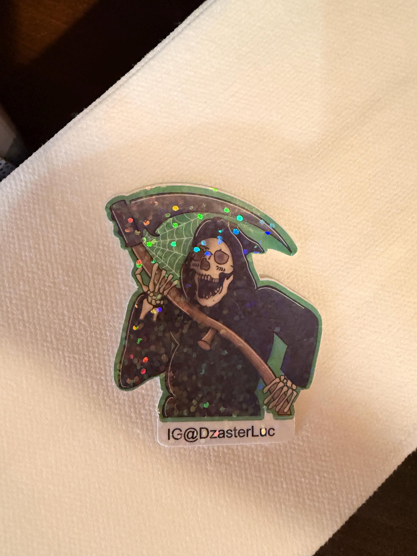 Grim Reaper Vinyl Sticker • Glittery Weatherproof Horror Decal