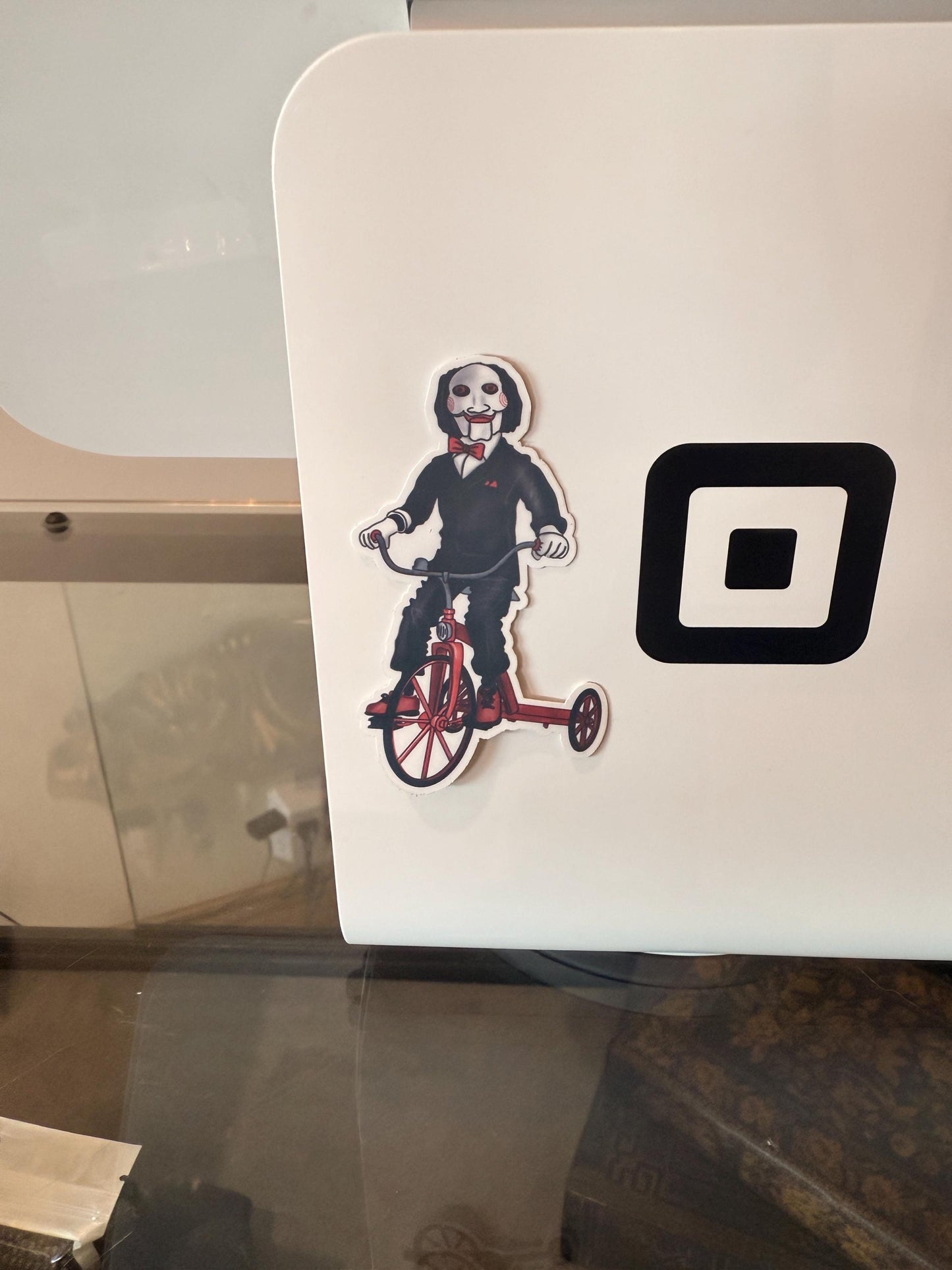 Jigsaw Sticker Saw movie hand drawn. Not AI