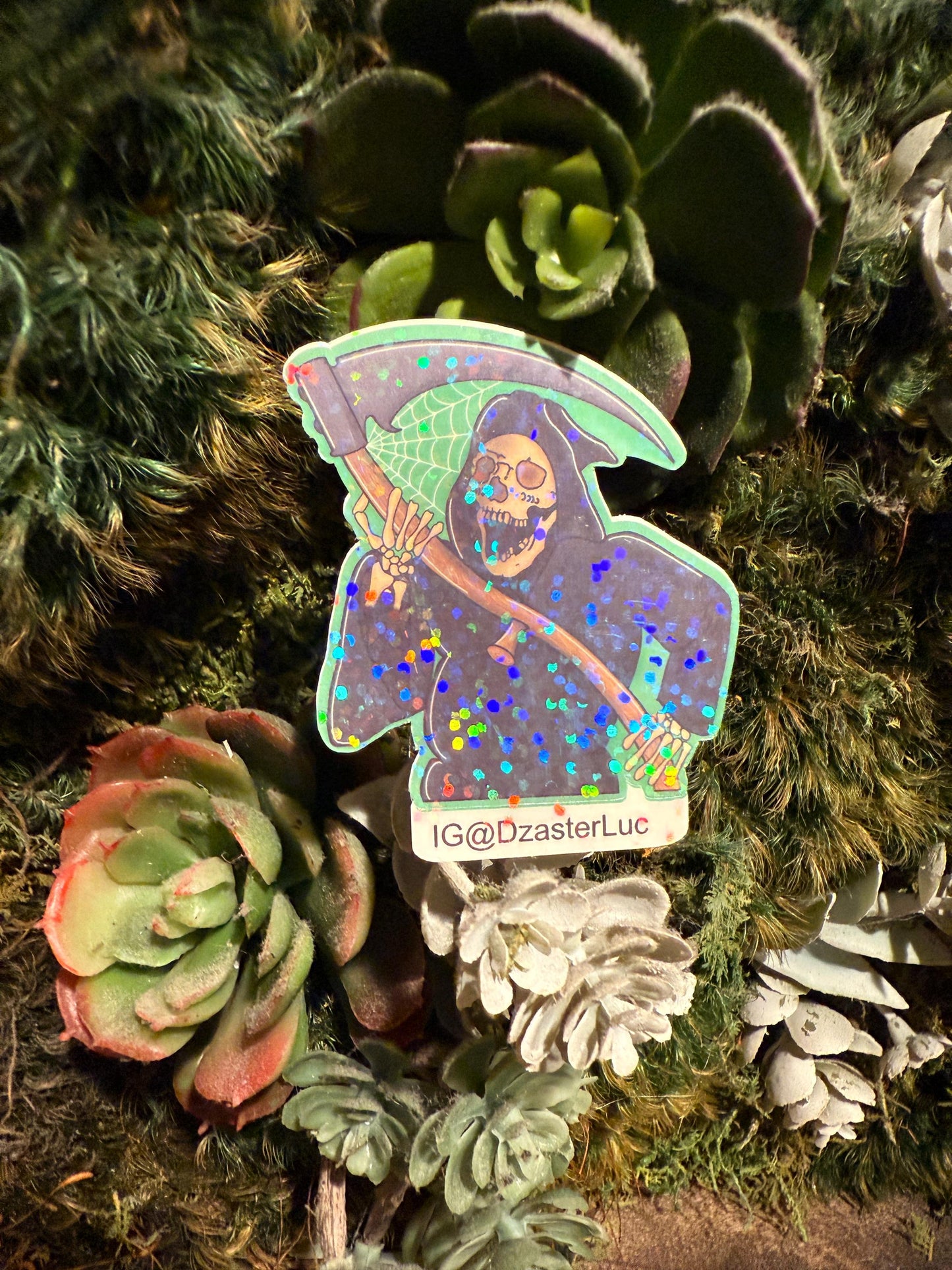 Grim Reaper Vinyl Sticker • Glittery Weatherproof Horror Decal